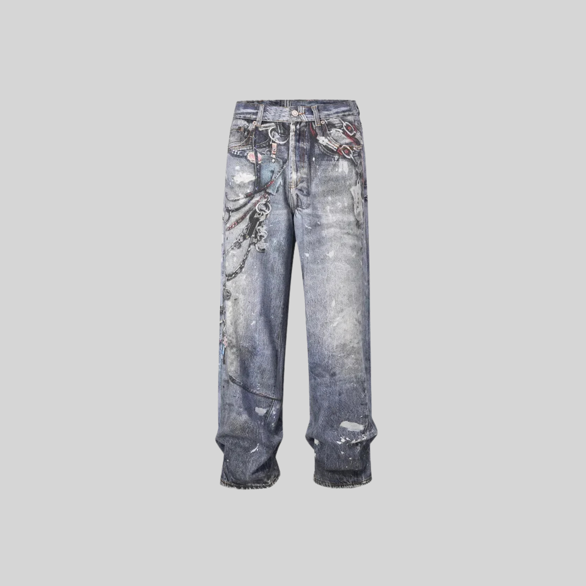 Washed Chain Jeans-2