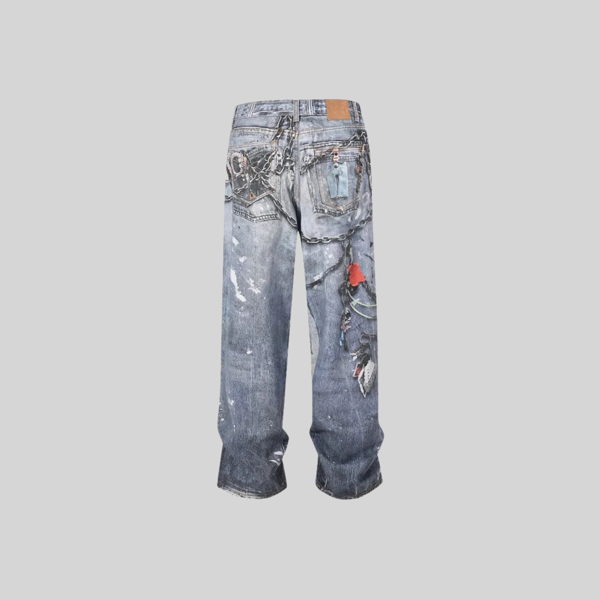 Washed Chain Jeans-3