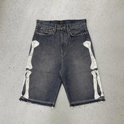 Skeleton Embroidery Loose Shorts