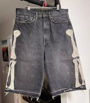 Skeleton Embroidery Loose Shorts