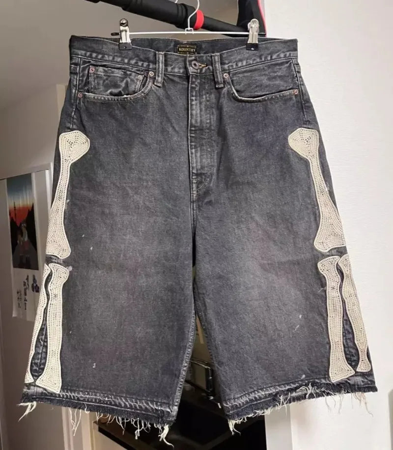 Skeleton Embroidery Loose Shorts
